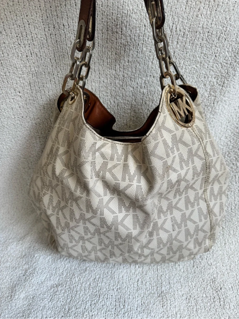 Michael Kors Cream MK Logo Hobo Bag